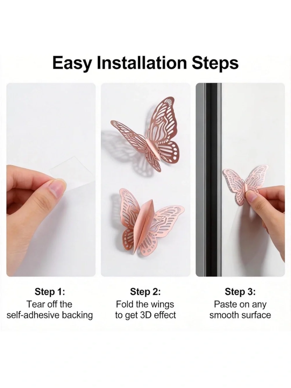 💞 New 12-Piece 3D Rose Gold Adhesive Butterfly Craft & Wall Decor Set